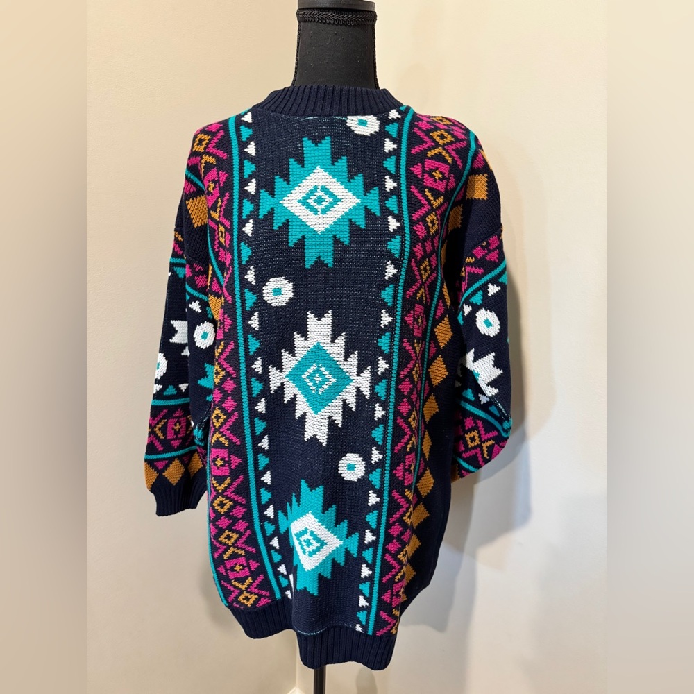 Vintage Clifton Place Sweater Geometric Pattern Medium Navajo 80's‎ vibe western